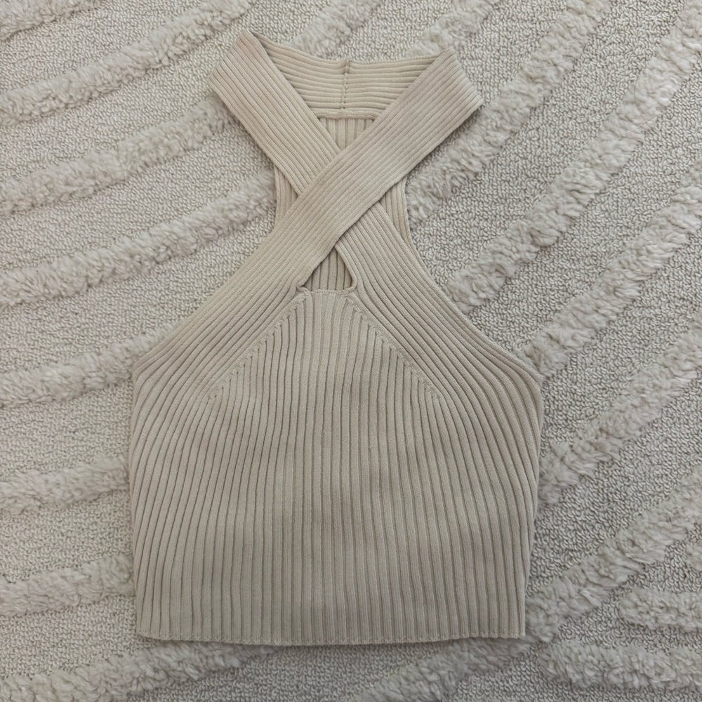 Beige Ribbed Halter Top